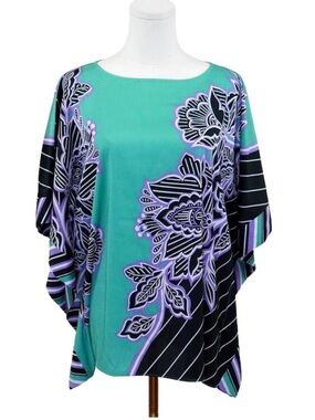 Bob Mackie “Wearable Art” Graphic Floral Caftan Top Size XS 1990s